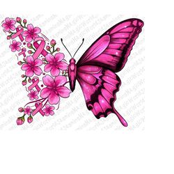 floral breast cancer butterfly png sublimation design,cancer awareness png,breast cancer png,cancer awareness butterfly