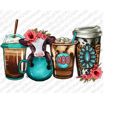 western baby calf coffee cups png sublimation design, baby calf png, coffee cups png, animal png, western coffee cups pn