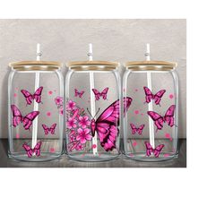 floral breast cancer butterfly libbey glass png sublimation design, breast cancer png, butterfly libbey glass png, digit