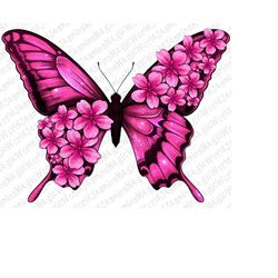 floral breast cancer butterfly png sublimation design,cancer awareness png,breast cancer png,cancer awareness butterfly