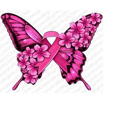 pink ribbon breast cancer butterfly png sublimation design, pink ribbon breast cancer png, cancer awareness butterfly pn