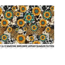 gemstone sunflower cowhide leopard seamless pattern design, gemstone png, leopard png, cowhide png, sunflower png, insta