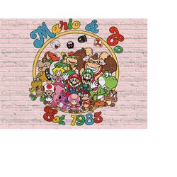 vintage mario collab design png, super mario bros png, super mario family png, mario png file, princess peach png file,