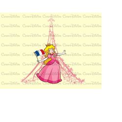 eiffel tower princess peach png, princess peach france support png, princess peach france flag png, super mario bros png