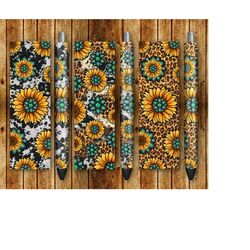 gemstone sunflower pen wraps png sublimation design, sunflower gemstone png, western gemstone pen wrap png,leopard pen w