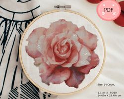 cross stitch pattern,watercolor pink rose,instant download ,x stitch chart,pink flowers,rose petals