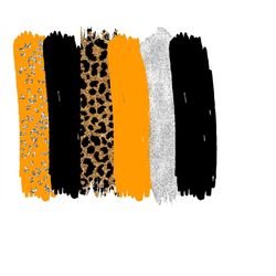 leopard orange black silver glitter brush strokes png instant download