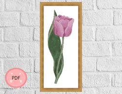 cross stitch pattern , pink tulip , pdf ,instant download , flower x stitch chart,full coverage,floral