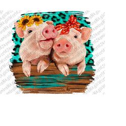 sunflower bandana pig png,red polka dot bandana pig,watercolor pig,pig png,western pig png,leopard background,sublimatio