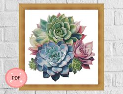 cross stitch pattern,succulent bouquet,pdf ,instant download,plant x stitch chart,colorful flower