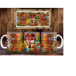 christmas red barn farm animals 11 oz and 15 oz mug png sublimation designs,merry xmas png, red barn mug png, farm anima