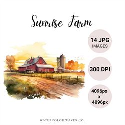 sunrise farm clipart bundle | farmhouse clipart | watercolor spring jpg | junk journal | digital planner images | barn c