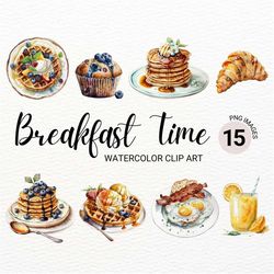 breakfast clipart | watercolor food clipart | waffles png | pancakes clipart | cupcake clipart | brunch clipart | kawaii