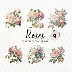 white & pink roses clipart | floral png | watercolor roses png | flowers clipart | floral clipart | transparent backgrou