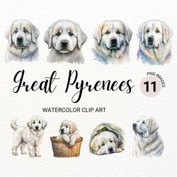great pyrenees clipart | dog png | watercolor dog clipart | dog portrait | pyrenean mountain dog | puppy images | nurser