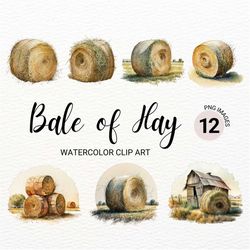 bale of hay clipart bundle | farm landscape | watercolor wheat field png | summer clipart | junk journal | digital plann