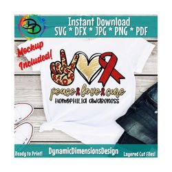 peace love cure svg, hemophilia svg, hemophilia awareness svg, hemophilia ribbon, red ribbon svg, wear red , hope svg, f