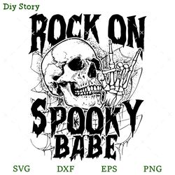 rock on spooky babe svg, rock and roll svg, halloween skull svg