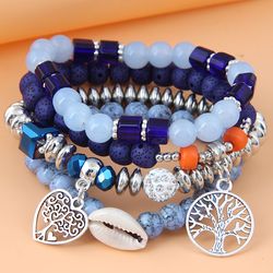 bracelets bohemes multicolores pour femmes, 4 pieces ensemble, perles, pendentif coeur, breloque