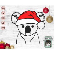 koala santa hat svg file, koala with hat svg, christmas svg file, koala svg, christmas cut file, christmas santa hat svg