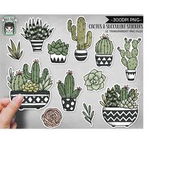 printable cactus succulent sticker files png file, succulent illustrations, planner sticker file, cactus planters, plant