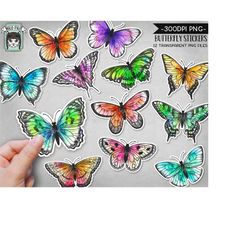 printable butterfly sticker files, png file, butterfly illustrations, printable sticker file, butterflies printable plan