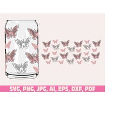 butterfly  glass wrap svg, paw glass wrap svg png, can glass wrap, 16oz full wrap svg, can glass , coffee can glass svg,