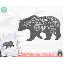 bear svg, bear silhouette svg, bear clipart, bear svg, bear flowers clip art, bear clipart, bear floral, mama bear, mand