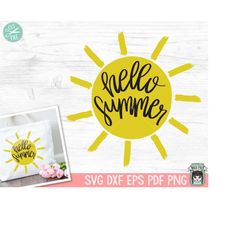 Hello Summer SVG, Hello Summer SVG file, Summer Vacation Cut file, Sun Clipart, summer sun shirt svg, vector