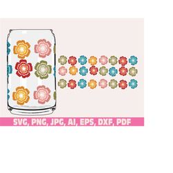 flowers glass wrap svg png, can glass wrap, flower glass wrap svg, 16oz full wrap svg, can glass svg,daisy coffee glass