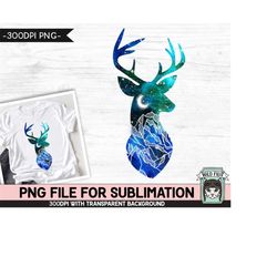 Galaxy Deer Head PNG SUBLIMATION Design, Deer Head Silhouette PNG, Winter png, Space png, Deer Clipart, Watercolor png,