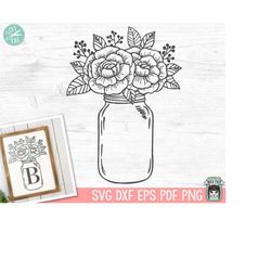 mason jar svg file, mason jar cut file, mason jar with flowers, floral mason jar, mason jar clipart, mason jar vector, m