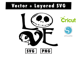 jack and sally yeti love halloween svg and png files for cricut machine , anime svg , manga svg , goku svg