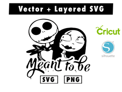 jack and sally meant to be halloween svg and png files for cricut machine , anime svg , manga svg , goku svg