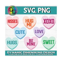 Candy Hearts SVG. PNG. Cricut Cut File, Valentine, Candy, Silhouette, cut files. Valentine's Day, Conversation hearts, D