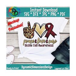 peace love cure sickle cell awareness svg, sickle cell, sublimation, rainbow, rainbow png, september burgundy sublimatio