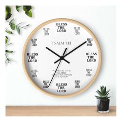 Psalm 34:1 10' Wall Clock, Christian Gifts, Psalm 34, Bless The Lord, Home Gifts, Christian Decor | Bible Verse Gift | S