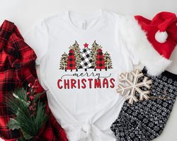 ladies merry christmas shirt, women christmas shirt, cute christmas shirt, women holiday shirt, leopard print christmas