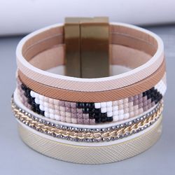 bracelets a breloques en cuir pour femmes, bijoux elegants et larges, couleur or, a la mode