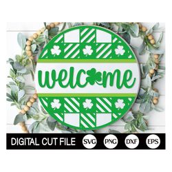 Buffalo St Patrick Door Hanger SVG, Welcome Sign SVG, Leprechaun Svg, Shamrock, Clover Png, St Patty Door Decor, Png, Sv