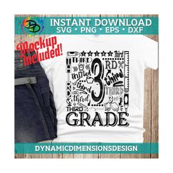 third grade typography, third grade stacked, back to school, 3rd grade svg, digital cut file, 3rd grader, third grade sh