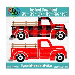 buffalo plaid truck svg, plaid, vintage truck svg, farm truck svg, red truck, png, eps, dxf, cricut
