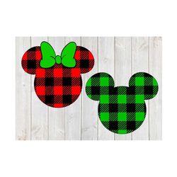 svg  file for christmas red green plaid mickey and minnie