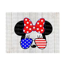 svg png dxf eps pdf file for minnie with american flag sunglasses star bow