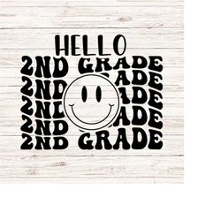 hello second grade svg/png back to school svg first day of school svg retro wavy words svg teacher svg