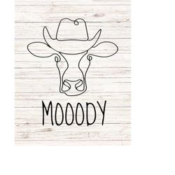 western moody cow art country cowboy hat svg/png digital files download instant template seamless clip art transparent b