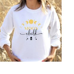 moon child sweatshirt, moon phases sweater, jumper for women, witchy pullover, mystical crew.