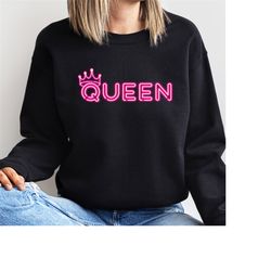 queen neon couple sweater, couple jumper, partner pullover, group tees, engagement gift, wedding gift.