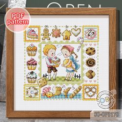 cross stitch pattern so-op3178 'hansel and gretel'fairy tale story pattern cookie candy chocolate soda stitch