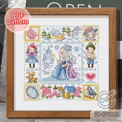 cross stitch pattern so-op3228 'the snow queen'fairy tale story pattern prince princess soda stitch pdf download